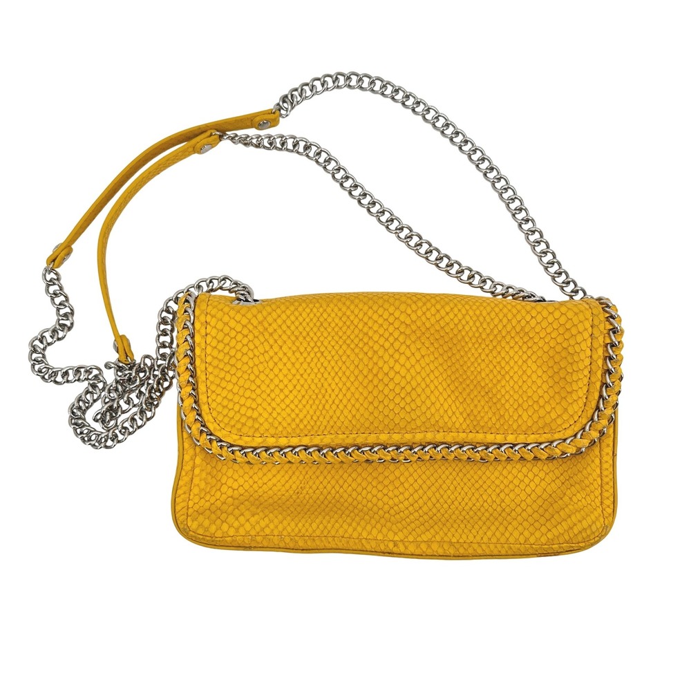 Henri Bendel Yellow Embossed Snakeskin Chain Shoulder Bag Crossbody Silver